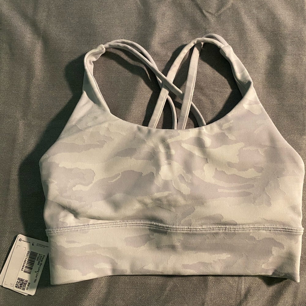 Lululemon NWT Energy Longline Bra Ribbed Camo Jacquard Alpine White Starlight